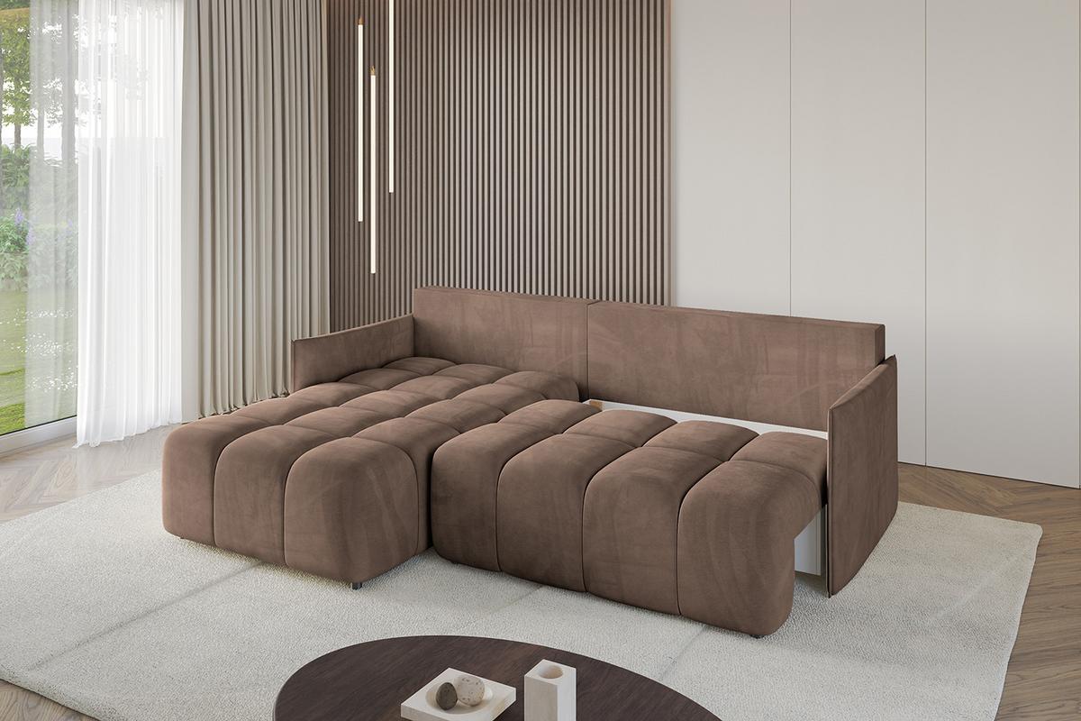 ECKSOFA Ottomane links LONLI-L 251x189x68 Braun Velours - Braun, Holzwerkstoff/Kunststoff (251/189cm) - ALTDECOR