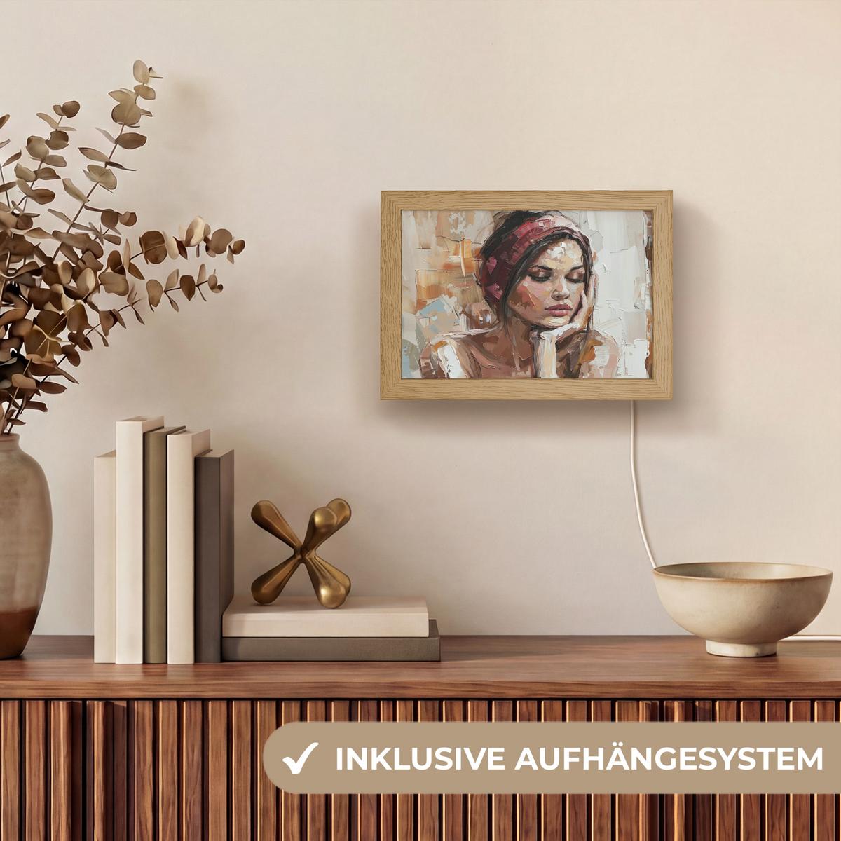 WANDLEUCHTE Frau - Lackierung - Porträt - Modern 20x15 cm - Braun, Holzwerkstoff (20/15/8cm) - OnlyWow