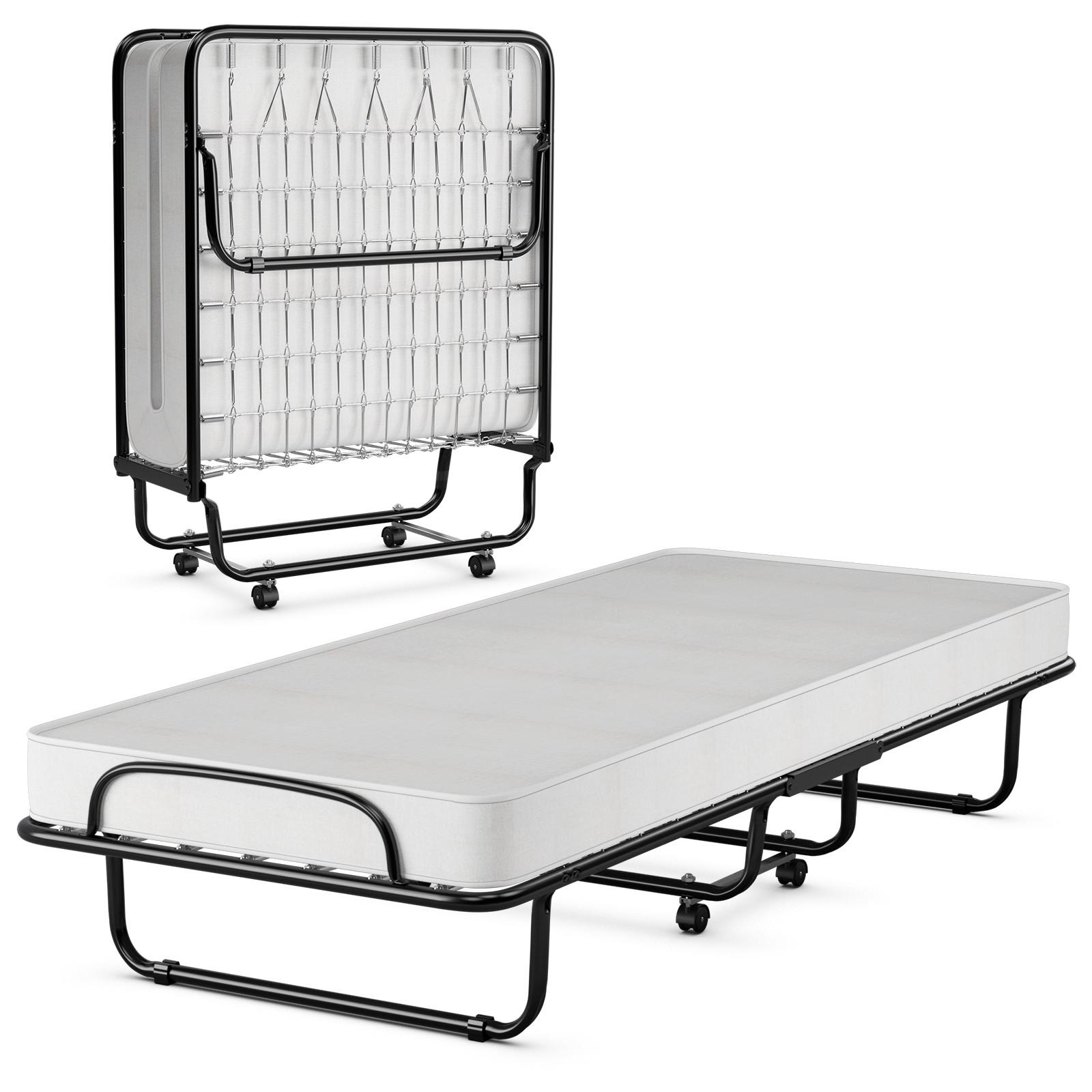 GASTEBETT mit Matratze Beige - Schwarz, Metall - COSTWAY