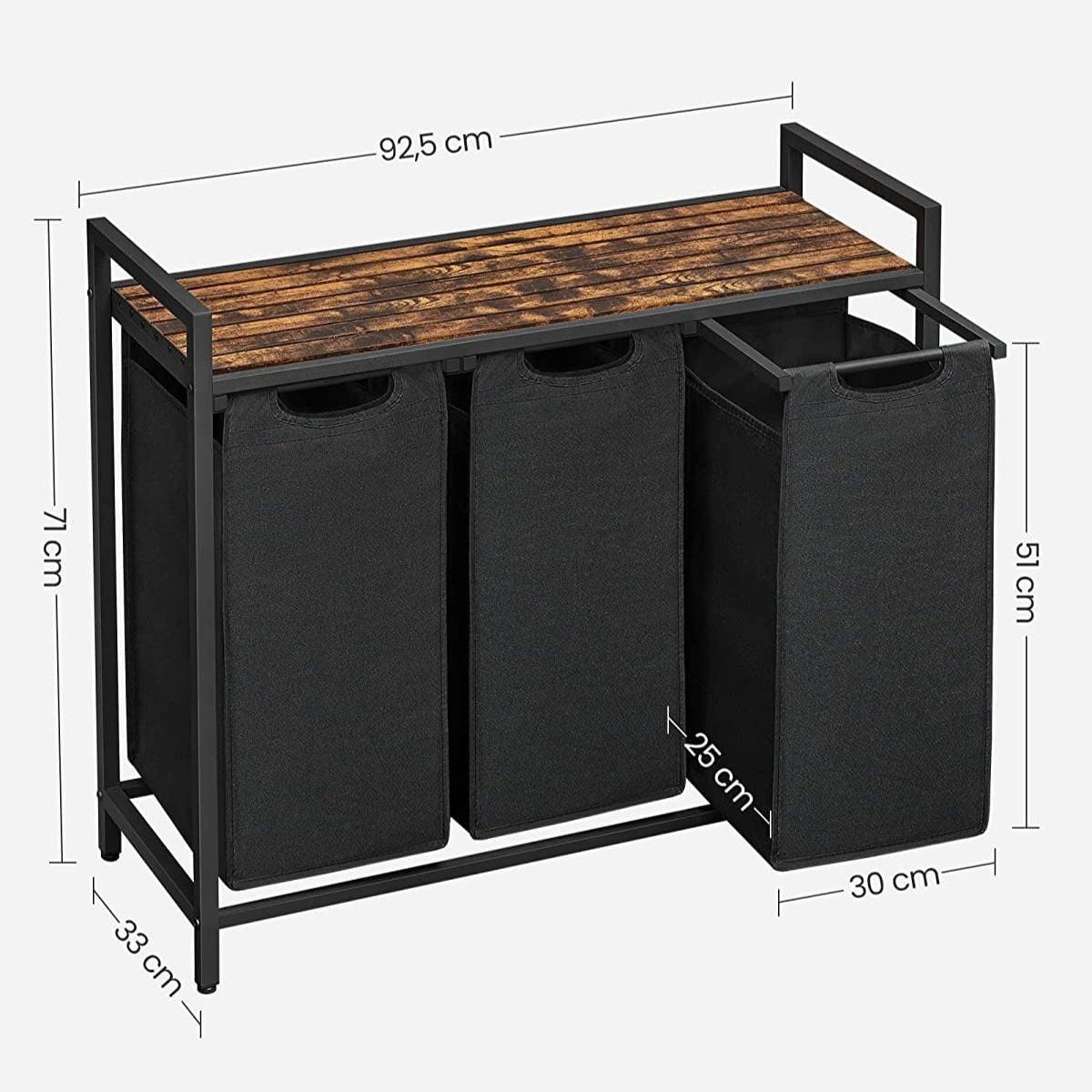 WÄSCHEBEHÄLTER mit 3 Fächern 38L - Schwarz, Holzwerkstoff (33/72/97.5cm) - Calicosy