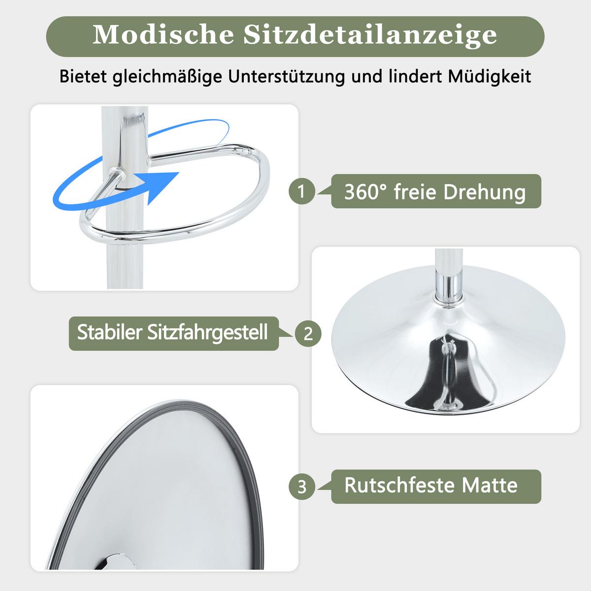 BARHOCKER 2er Set Stoff Hellgrau Höhenverstellbar Drehbar mit Armlehnen - Hellgrau, Textil (45/118/37.6cm) - Urban Meuble