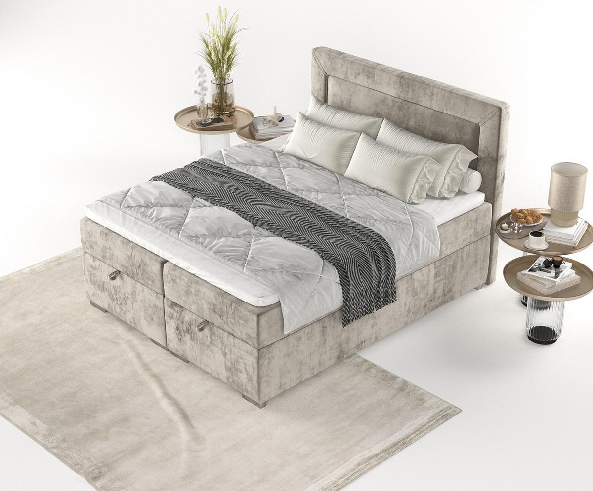 BOXBETT Lontano 180/200 cm Beige im Lotta Stoff - Chromfarben/Beige, Holz/Holzwerkstoff (180/200cm) - AltaBeds