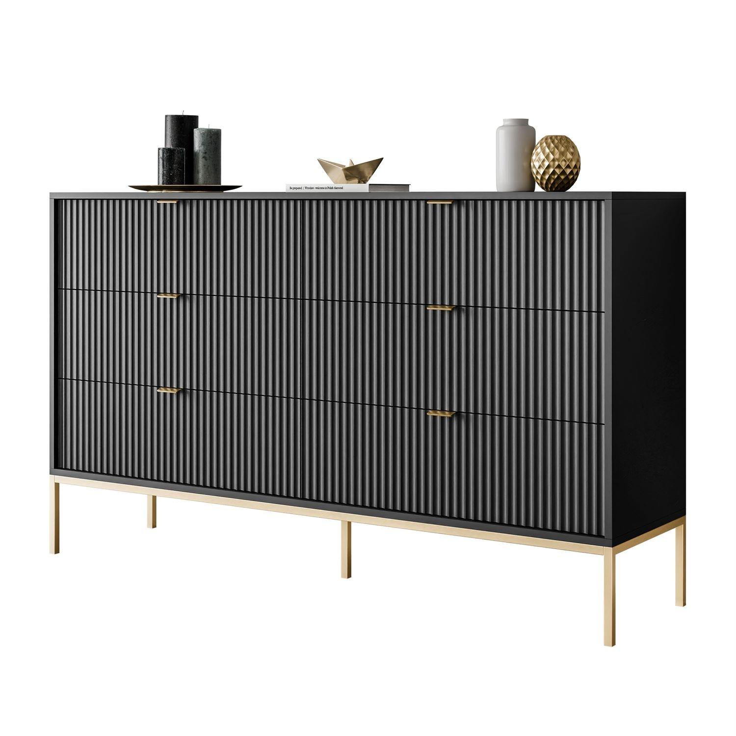 SIDEBOARDS CORTADO GOLD KS154 MIT SCHUBLADEN SCHWARZ - Schwarz, Holzwerkstoff (154/91/39cm) - Lookway