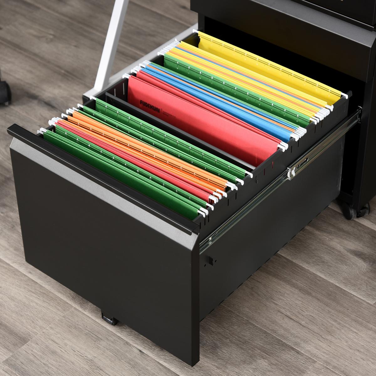 ROLLCONTAINER Aktenschrank Büroschrank mit 3 Schubladen Räder Stahl Schwarz - Schwarz, Metall (48/60/39cm) - Vinsetto
