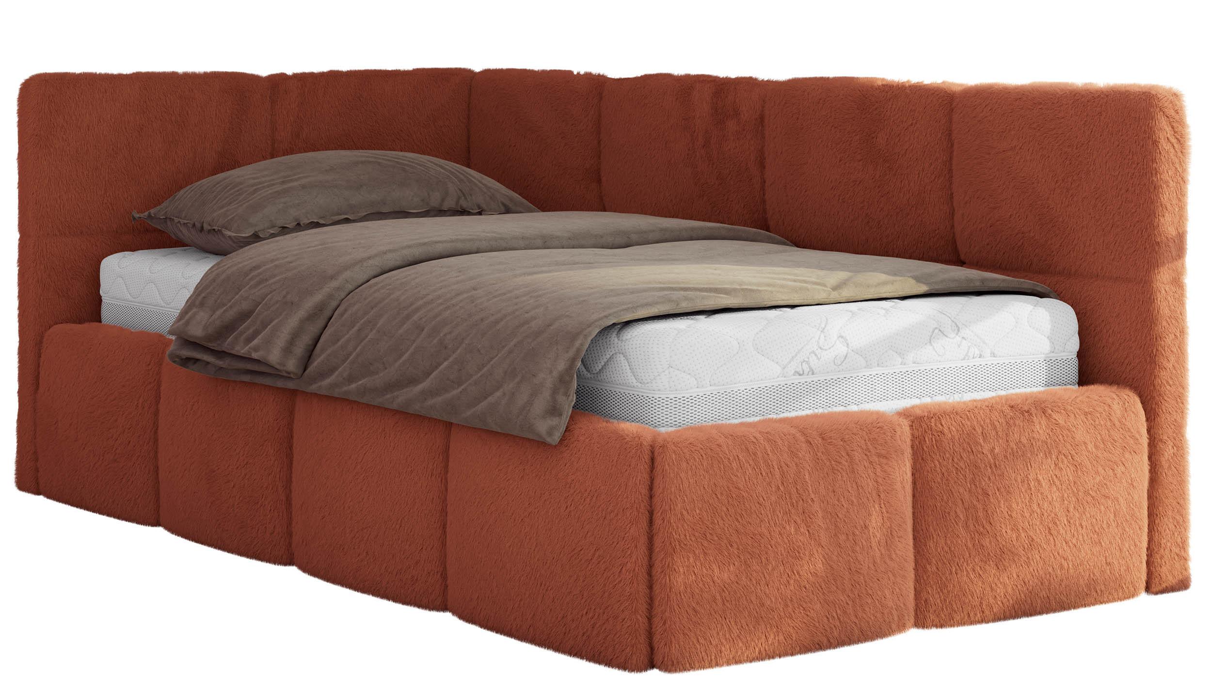 JUGENDBETT ARVO 90/200 - Orange Plüsch - Pocket-Matratze - Links Seite - Orange, Textil (90/200cm) - MKS