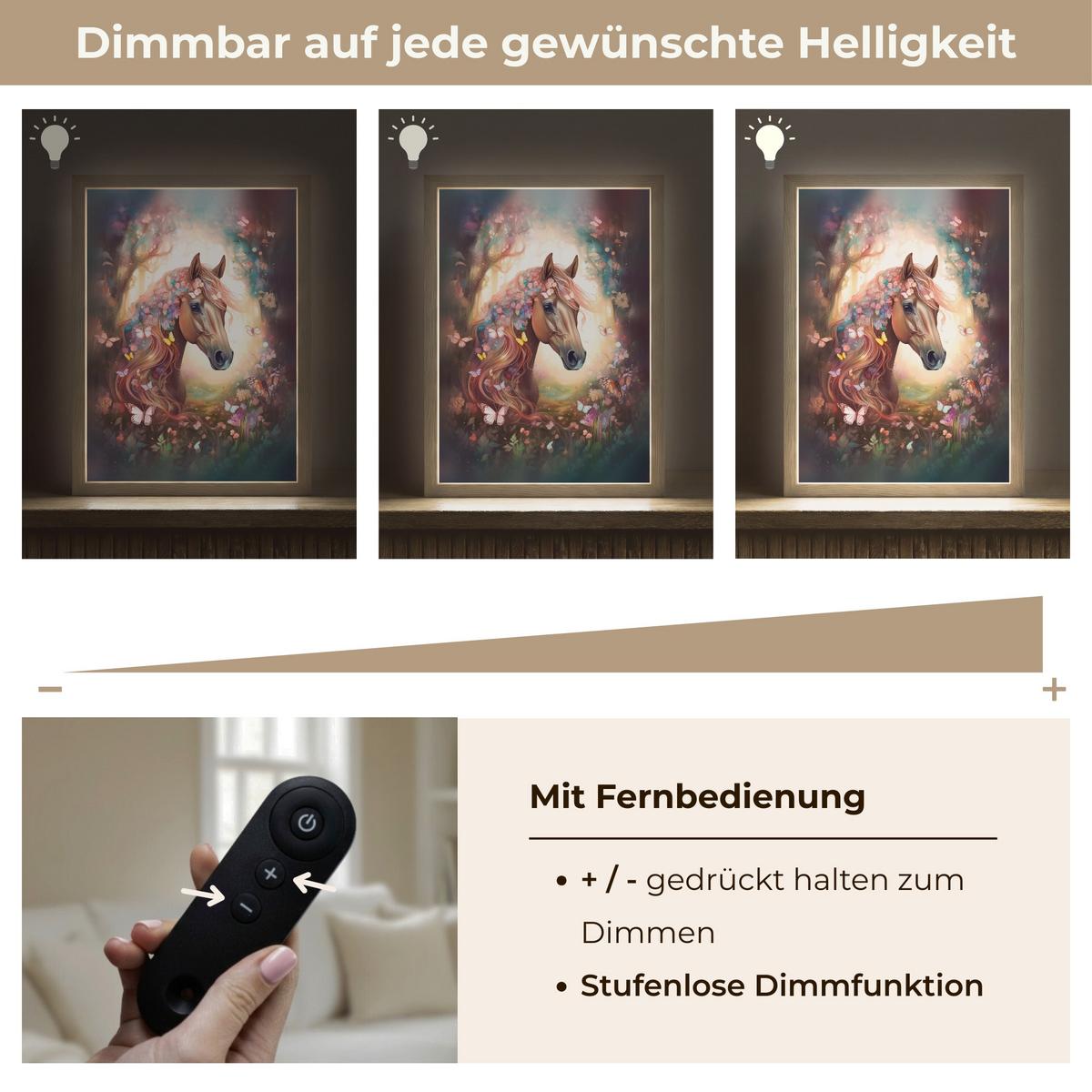 NACHTTISCHLAMPE MIT AKKU Pferd - Natur - Blumen - Schmetterlinge - Wald 30x40 cm - Dunkelbraun, Holzwerkstoff (8/30/40cm) - OnlyWow