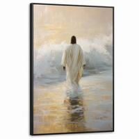 LEINWAND Bilder mit Rahmen - Gemälde - Welle - Jesus - Abstrakt - 80x120 - Goldfarben, Textil (80/120cm) - MuchoWow