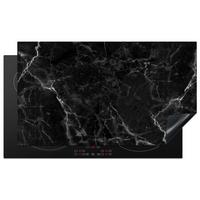 HERDABDECKPLATTE Marmor - Schwarz - Weiß - Textur - Marmoroptik Induktionsschutz 91.6x52.7 cm - Silberfarben, Kunststoff (91.6/52.7/0.2cm) - MuchoWow