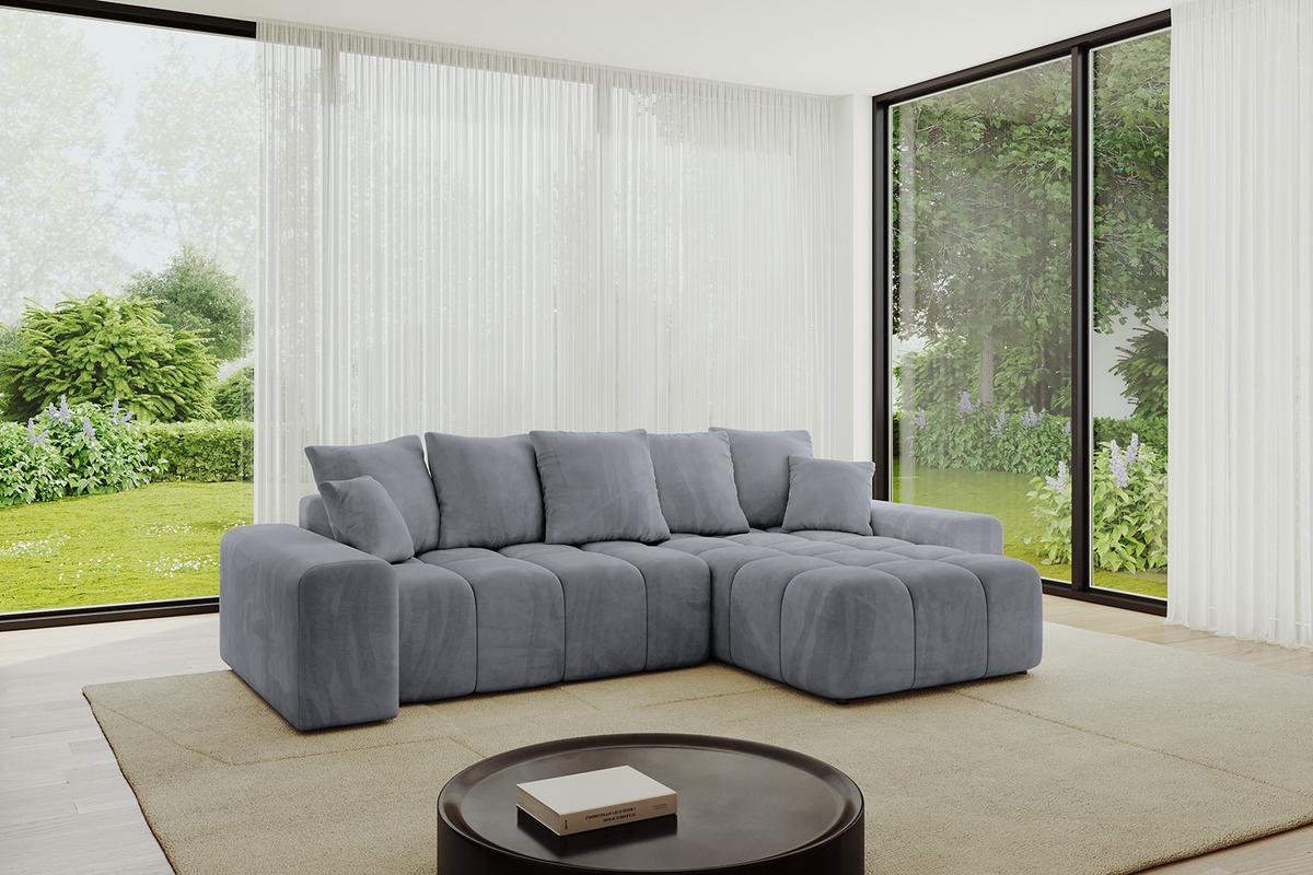 ECKSOFA Ottomane rechts ENIL-L 297x189x68 Hellgrau Velours - Titanfarben, Holzwerkstoff/Kunststoff (189/297cm) - ALTDECOR