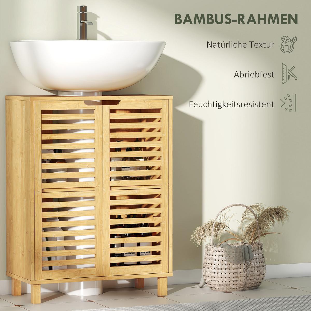 WASCHBECKENUNTERSCHRANK Bambus Naturholz - Naturfarben, Holz (30/80/60cm) - HOMCOM