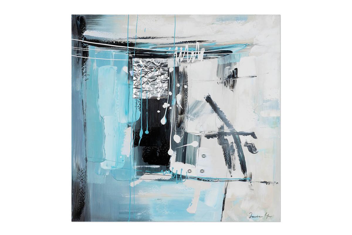 ACRYLBILD HANDGEMALT 80/80 cm - Türkis/Grau, Holz/Textil (80/80cm) - KUNSTLOFT