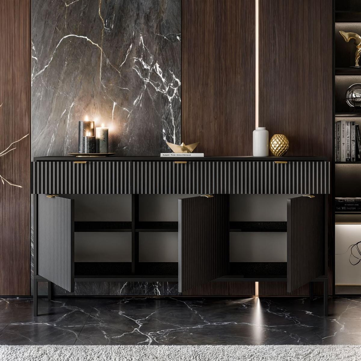 SIDEBOARD CORTADO KSZ154 MIT SCHUBLADEN 154 CM SCHWARZ - Schwarz, Holzwerkstoff (154/83/39cm) - Lookway