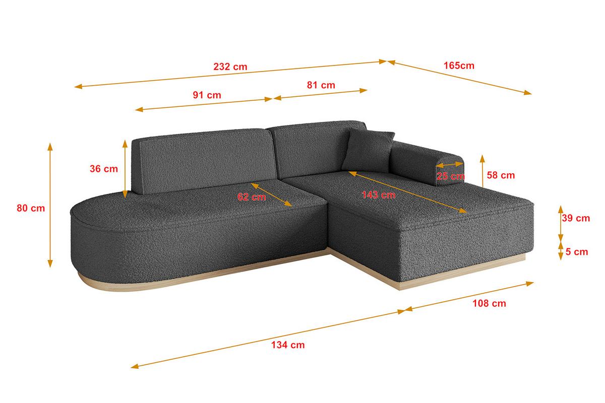 ECKSOFA Ottomane Rechts IREA-L1 - 232x165x80 cm Grau - Olivgrün, Holzwerkstoff/Textil (232/165cm) - ALTDECOR