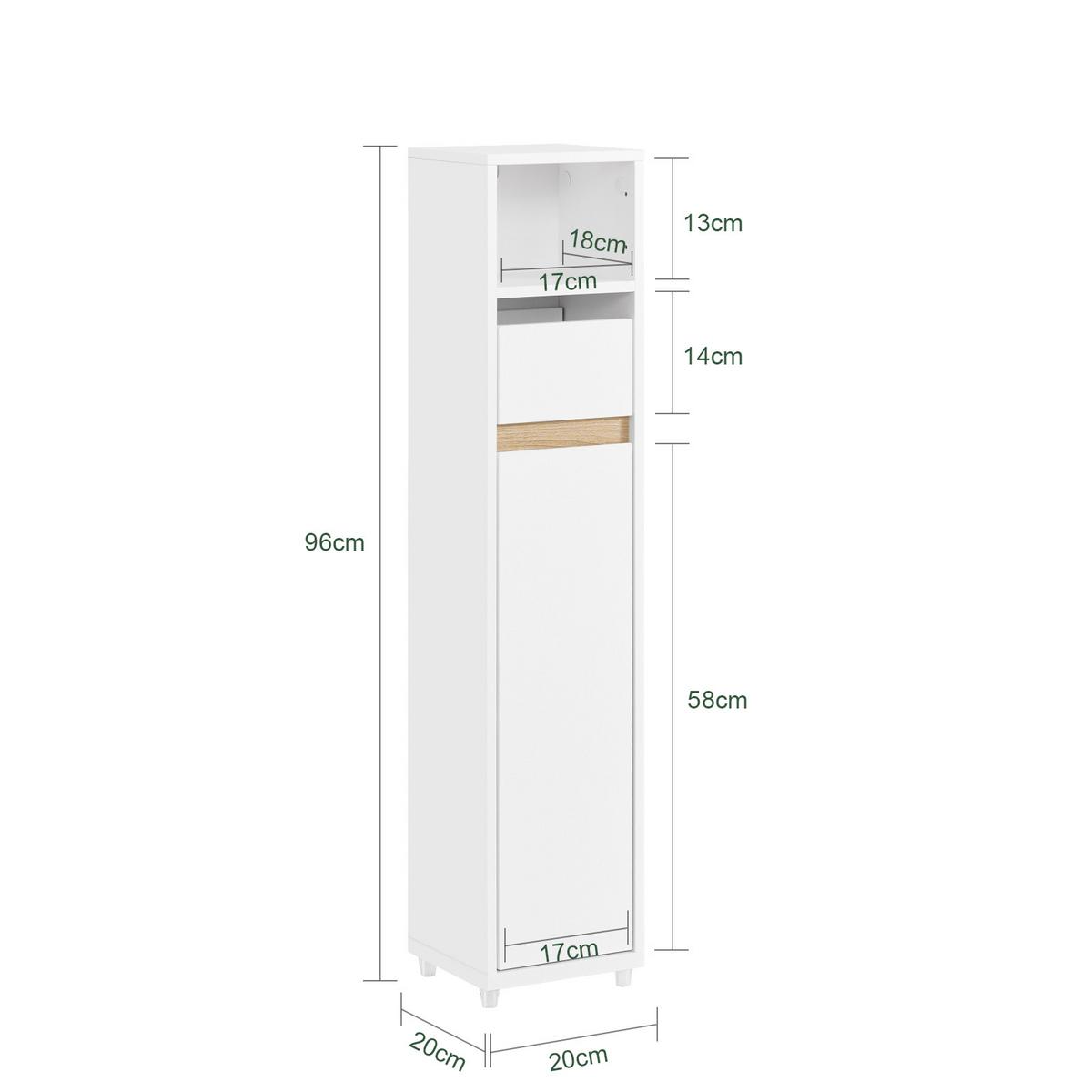 TOILETTENSCHRANK, Badschrank schmal, 20x96x20cm, Weiß - Weiß, Holzwerkstoff (20/96/20cm) - SoBuy