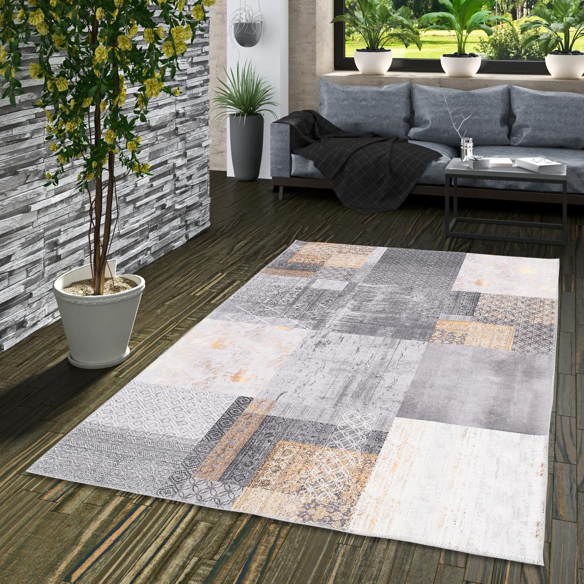 VINTAGE DESIGNERTEPPICH FINESSE PATCHWORK - Grau, Textil (80/250cm) - Pergamon