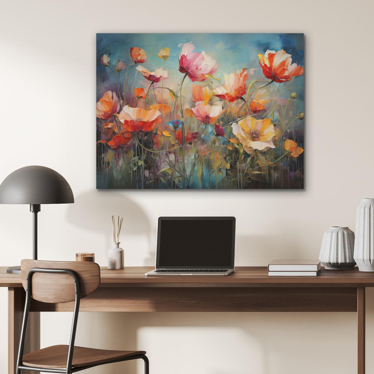 AKUSTIKBILD Blumen - Aquarell - Kunst - Botanisch - Natur Gemälde 80x60 cm - Orange, Kunststoff (80/60/0.9cm) - MuchoWow