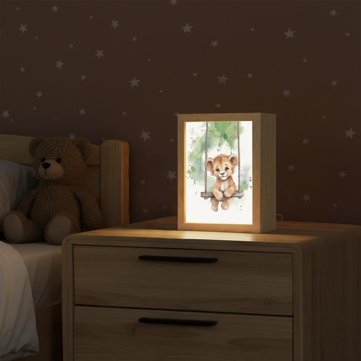 WANDLEUCHTE Löwe - Tier - Kinder - Dschungel 15x20 cm - Weiß, Holzwerkstoff (15/20/8cm) - OnlyWow