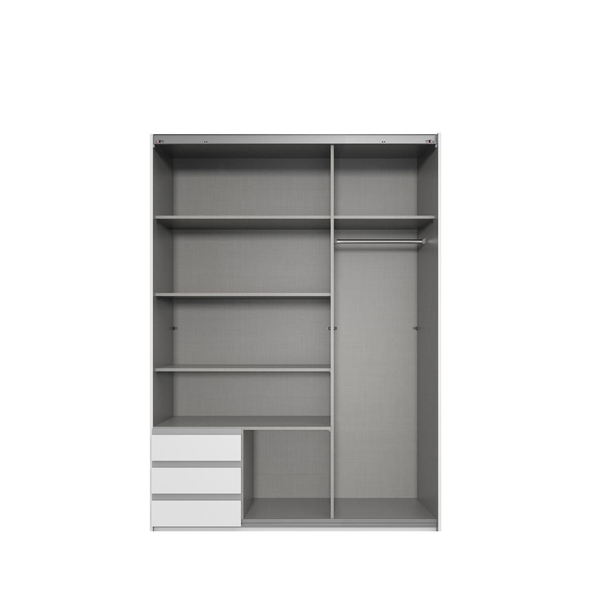 SCHWEBETÜRENSCHRANK 2-türig B135/H198/T65 cm, Kleiderschrank in Weiß, 1x Tür & sichtbare Schubkästen in Grafit / 22661 - Alufarben/Graphitfarben, Holz/Holzwerkstoff (135/198/65cm) - luma-home