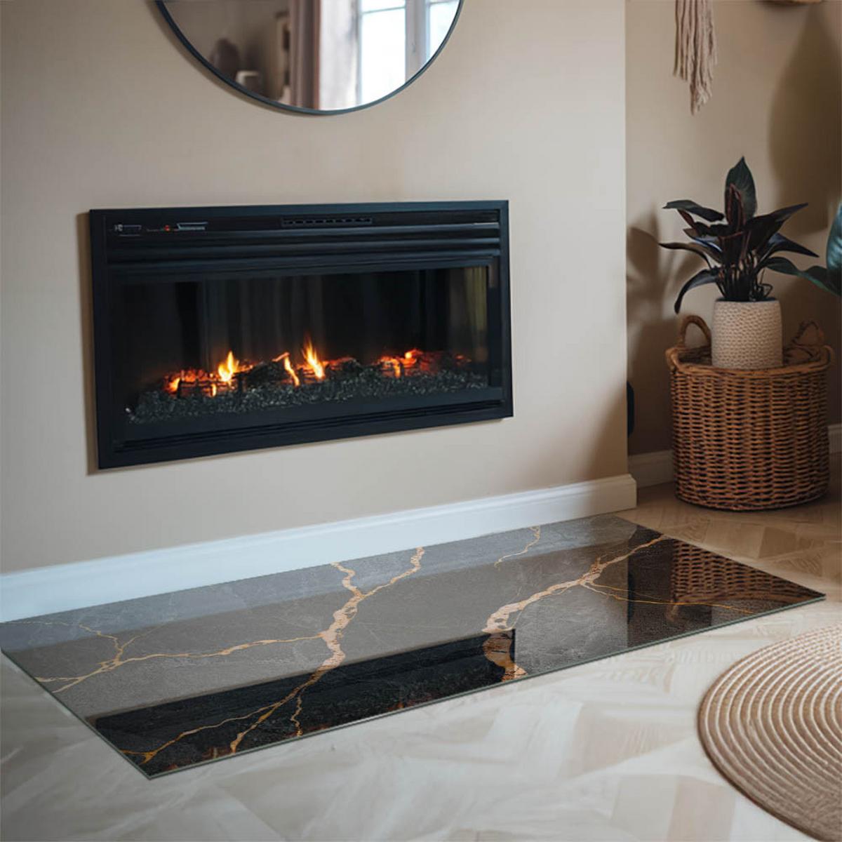 GLASPLATTE für Kamin 140x70 cm - Schwarz, Glas (140/70/0.4cm) - TULUP