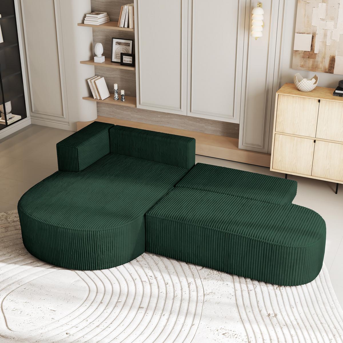 ECKSOFA CORTIO P L-S Grün Kordstoff mit Schlaffunktion - Grün, Holz (265/174cm) - MASSENO