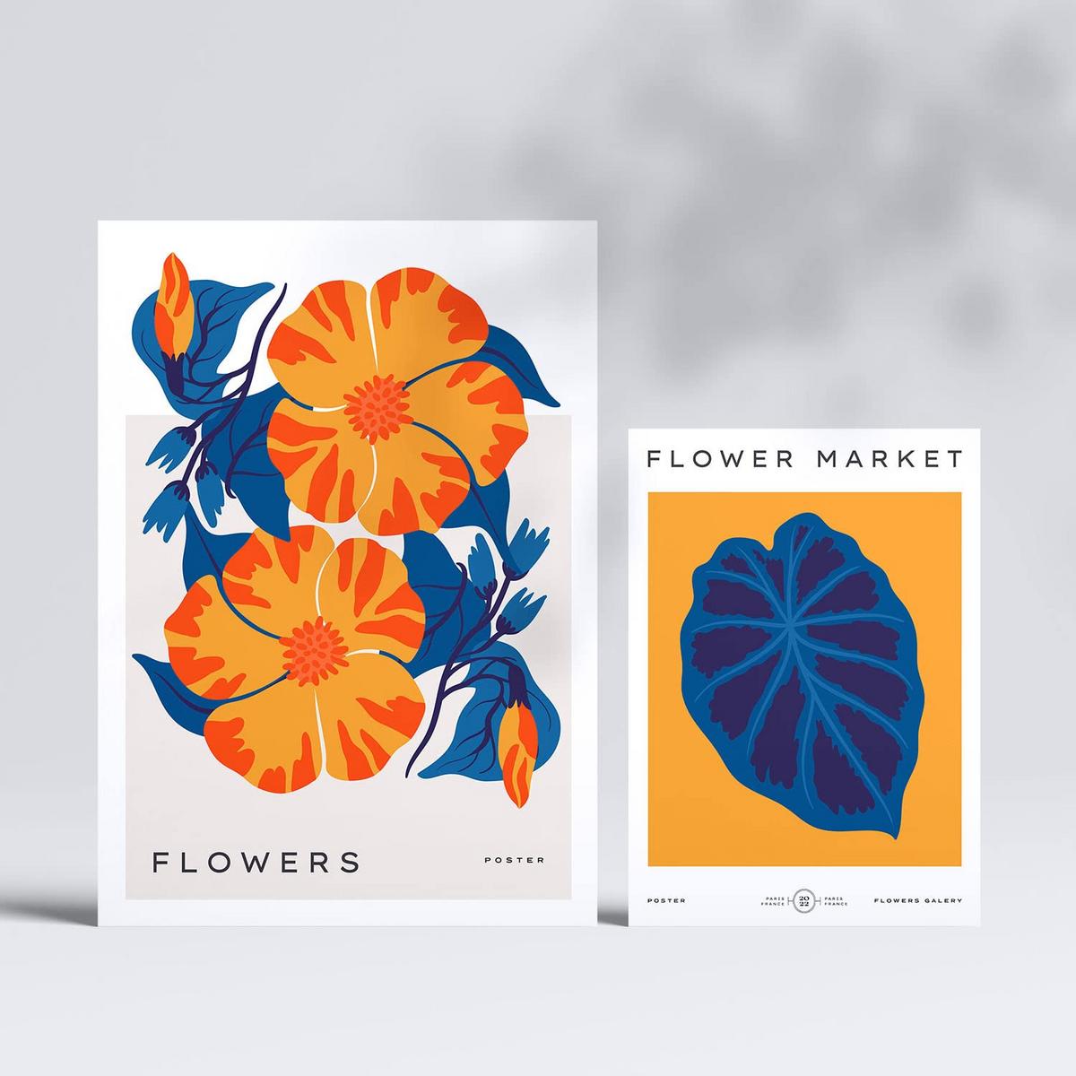 POSTER Set Mit 6 Blumen Oranger Dschungel A3 & A4 Rahmenlos - Klar, Papier (29/3cm) - Nacnic