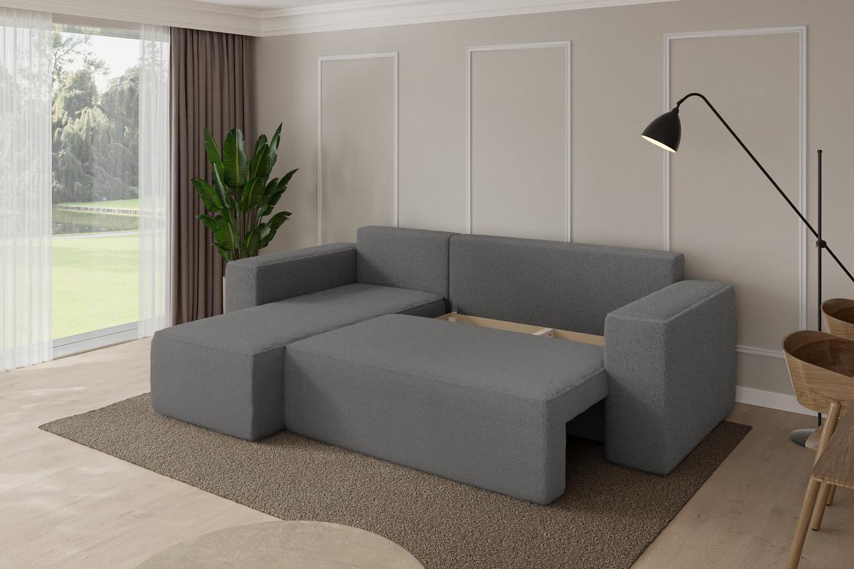 ECKSOFA mit Schlaffunktion Ottomane Links SENO-L 249x139x85 Grau Bouclé - Schieferfarben/Schwarz, Holzwerkstoff/Kunststoff (249/139cm) - ALTDECOR