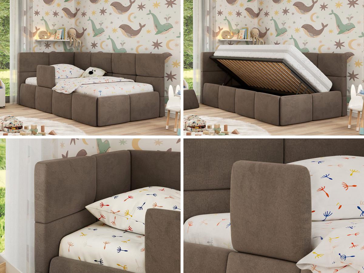 POLSTERBETT ARVO ALTA 90/200 - Braun Velvet - Multitaschenfederkernmatratze - Links - Braun, Textil (90/200cm) - MKS
