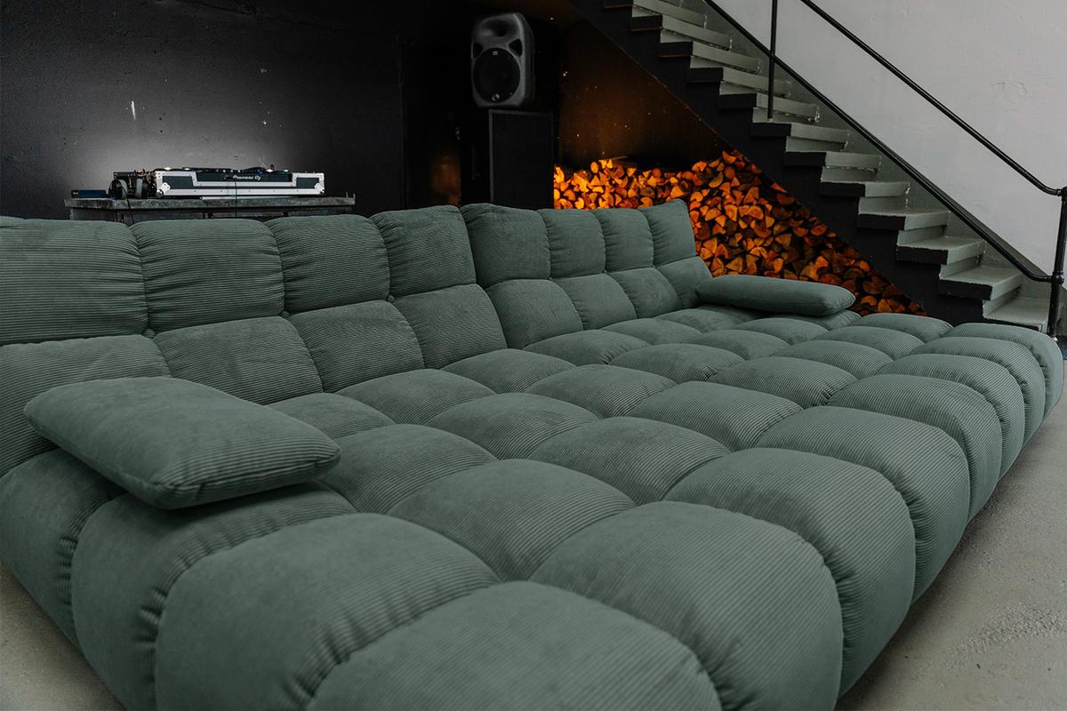 BIG SOFA VIVIEN Smaragdgrün Cord - Smaragdgrün/Schwarz, Kunststoff/Textil (296/85/178cm) - KAWOLA