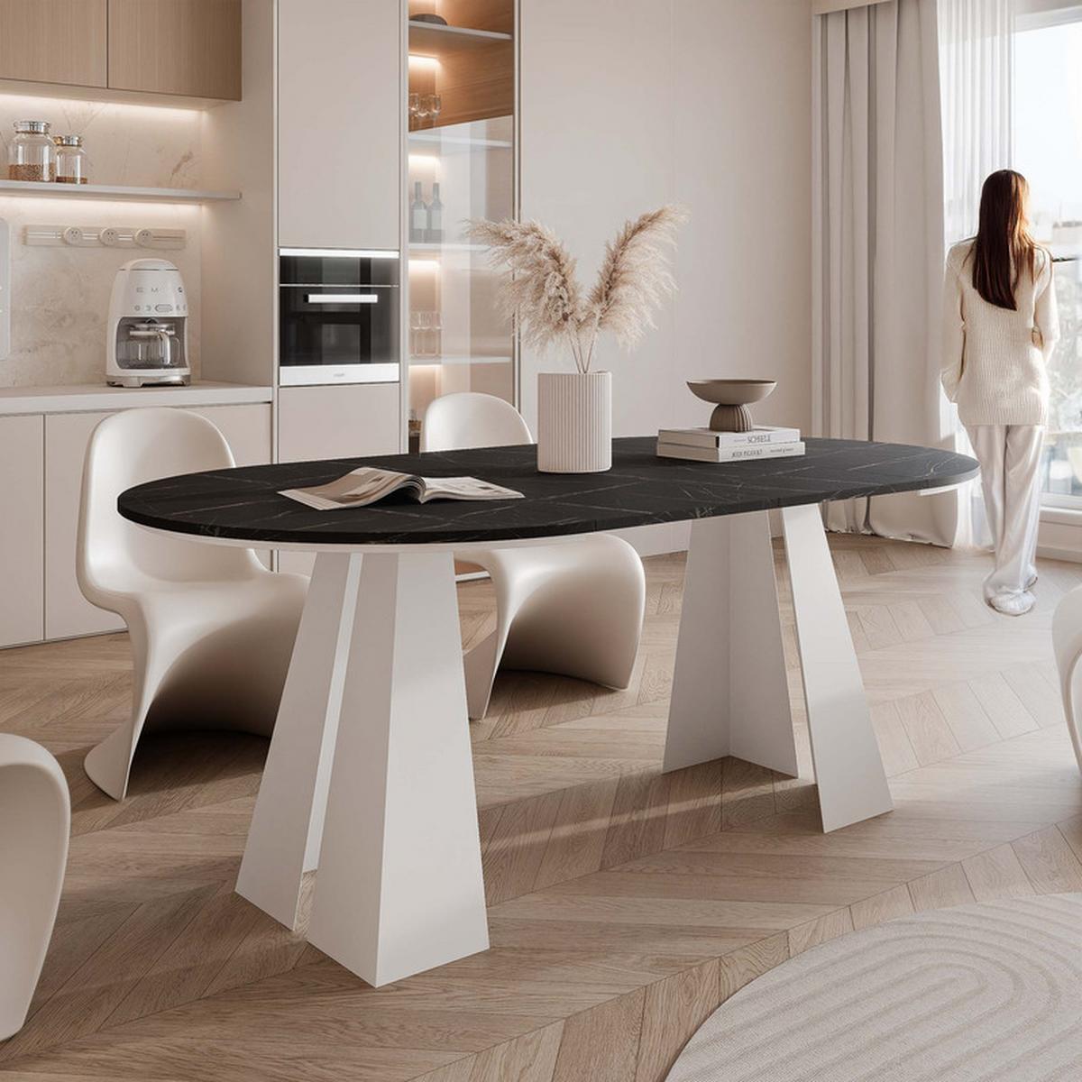 AUSZIEHTISCH FORTE 120/76 cm, Weiß / Grigia Pietra (Steingrau) - Weiß/Grau, Holzwerkstoff/Metall (120/120/76cm) - Idohome