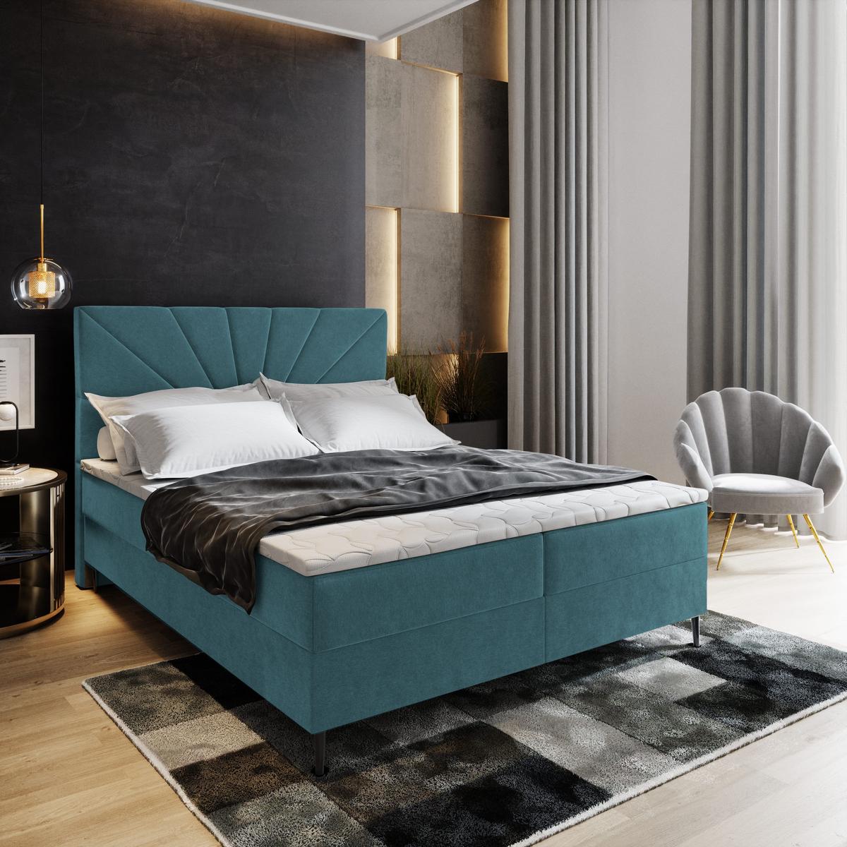 BOXBETT MURI 180x200 cm mit Matratze und Topper - Blau - Blau, Holz (180/200cm) - MASSENO