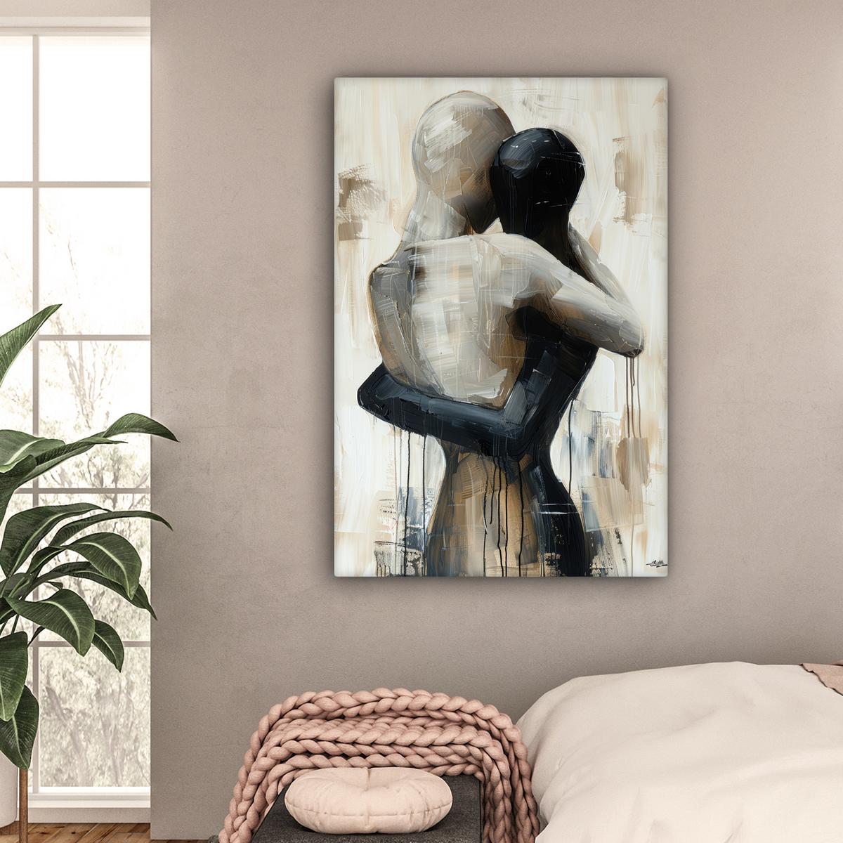 LEINWANDBILD Abstrakt - Liebe - Schwarz und weiß - Modern Deko Groß 90x140 cm - Schwarz, Textil (90/140cm) - MuchoWow