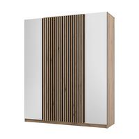 KLEIDERSCHRANK Nehir Korpus Eiche Evoke, Front Schwarz/Eiche Evoke 200 cm - 4T Modern mit Spiegeln außen und Lamellentüren mittig - Eichefarben/Schwarz, Holzwerkstoff/Kunststoff (200/239/61.9cm) - AX Living