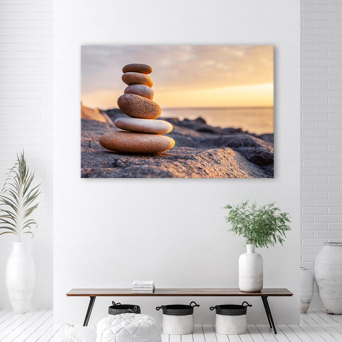 WANDBILD steine zen strand meer - Orange, Textil (60/40cm) - Feeby