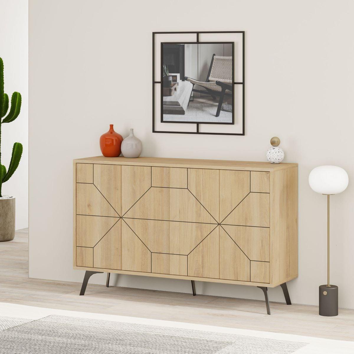 SIDEBOARD mit 4 Türen und dekorierten Türen L123 cm - Dune - Eichefarben, Holzwerkstoff (35/62.4/16cm) - Calicosy