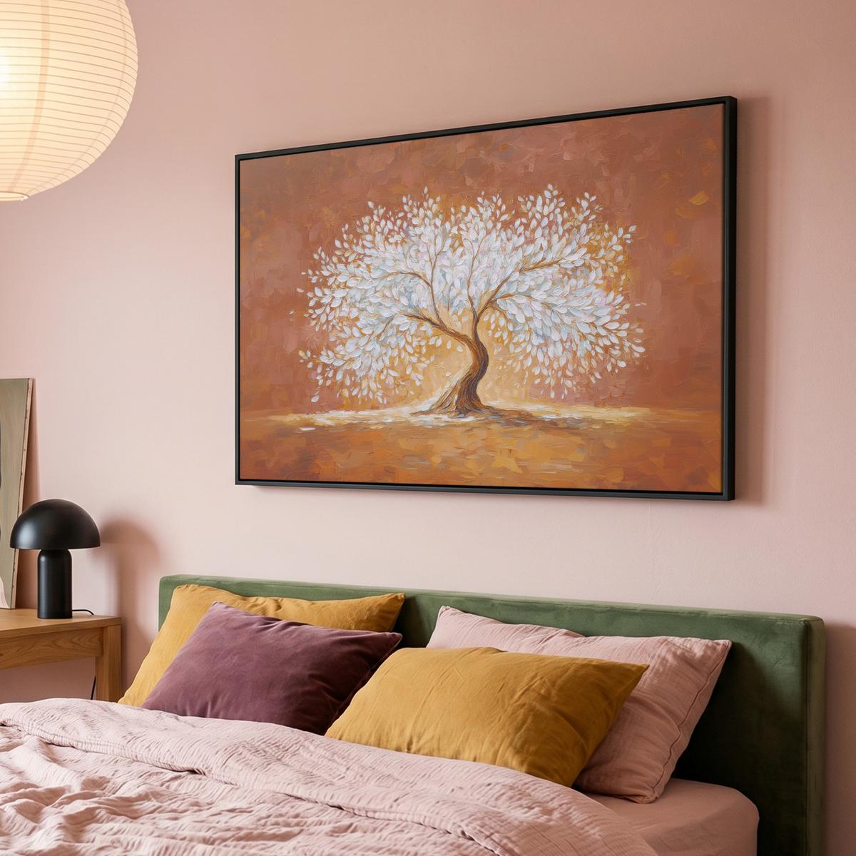 LEINWAND Bilder mit Rahmen - Abstrakt - Baum - Weiß - Blätter - 120x80 - Braun, Textil (120/80cm) - MuchoWow