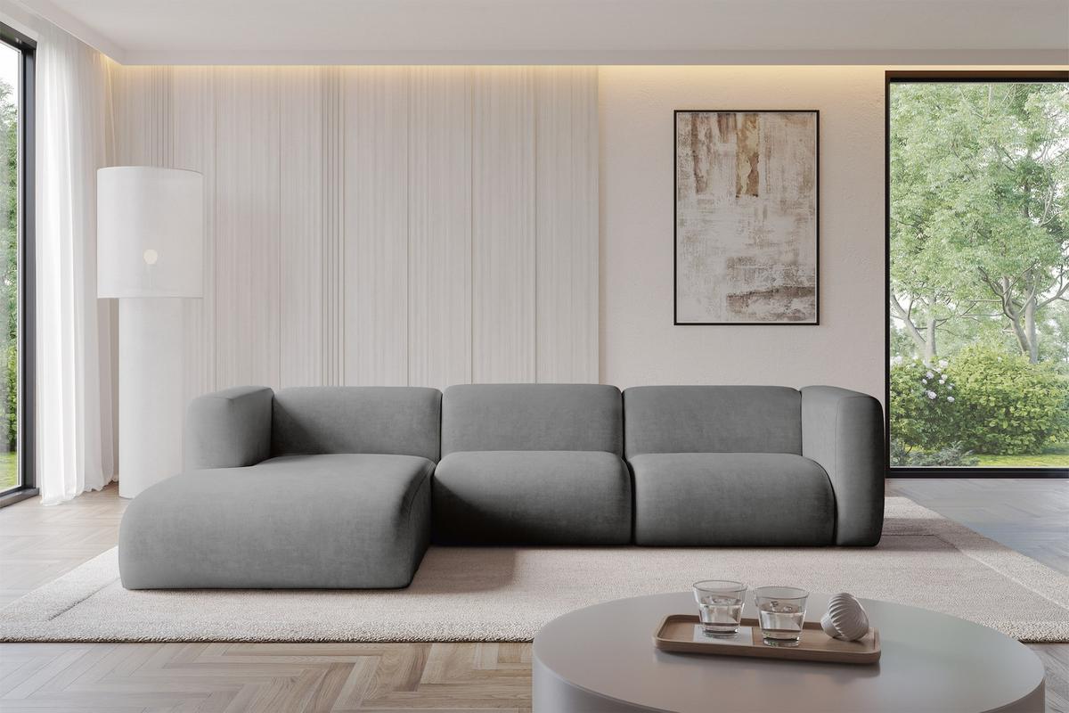 ECKSOFA Ottomane Links MIRA-L2 318x179x89 Grau Velours - Schieferfarben/Schwarz, Holzwerkstoff/Kunststoff (318/179cm) - ALTDECOR