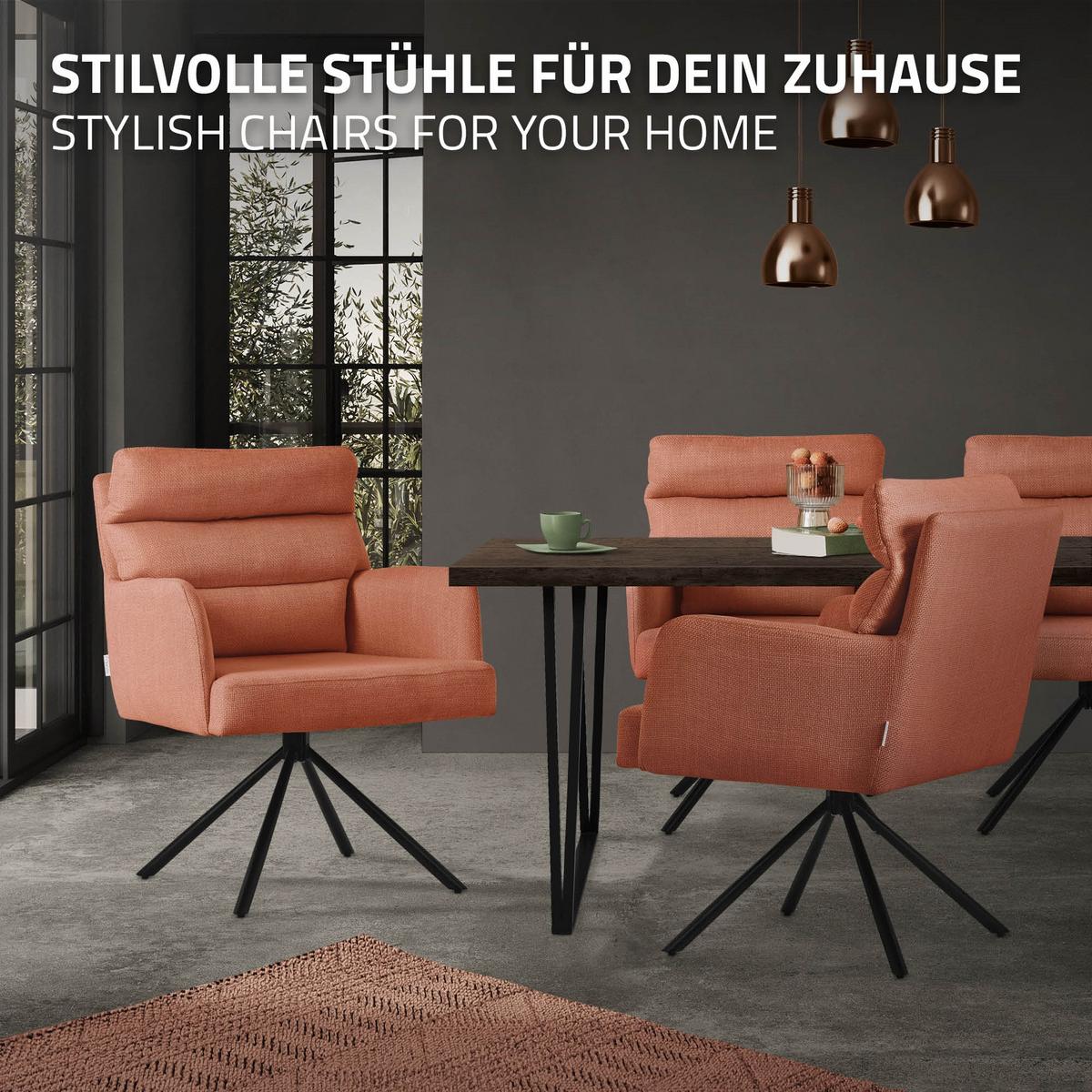 ESSZIMMERSTUHL 4er Set drehbar Orange Stoffbezug - Schwarz/Orange, Textil/Metall (64.5/93/64cm) - ML-DESIGN
