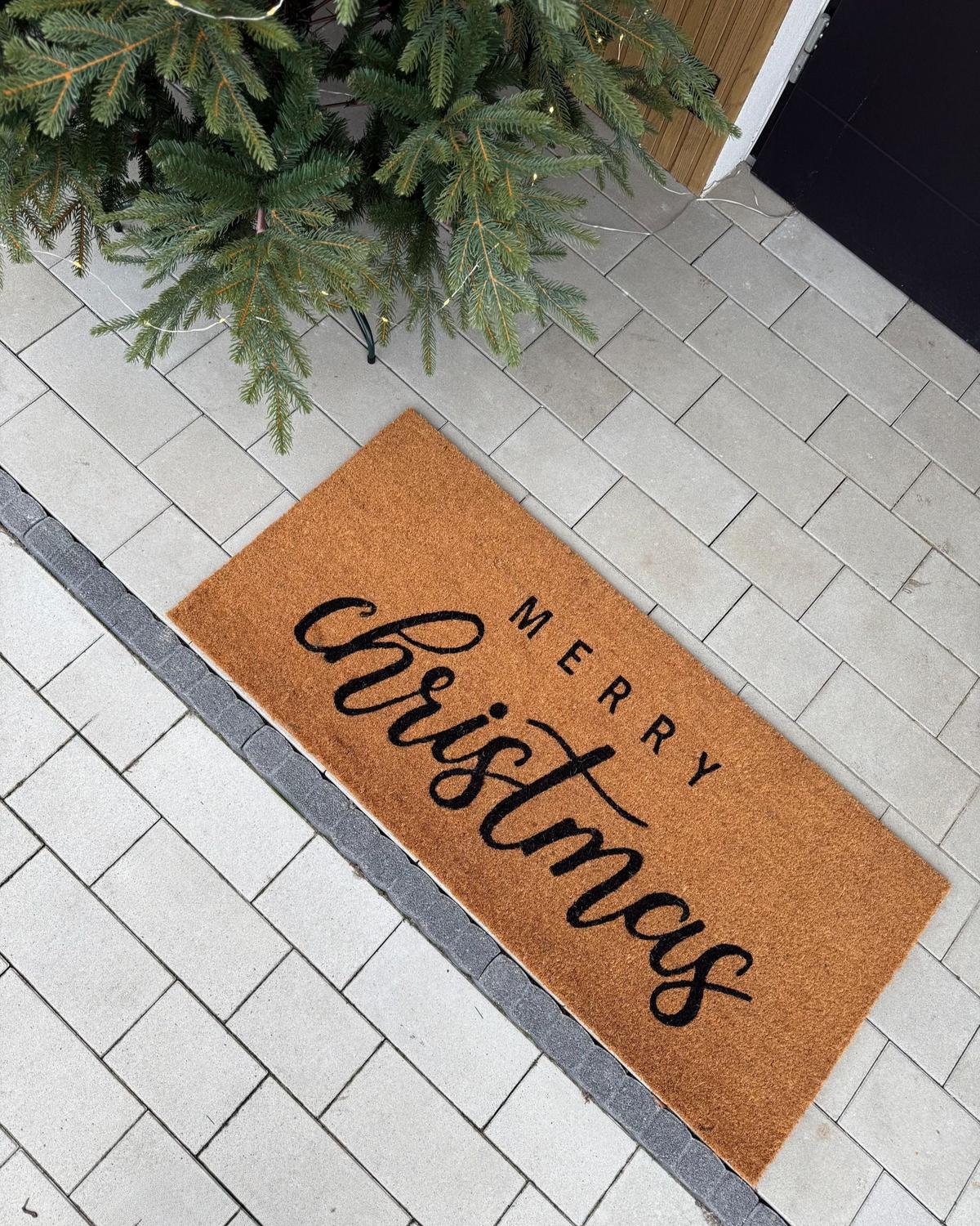 FUSSMATTE Naturfarben 55/120 cm Weihnachtsmotiv Kokosfasern Tikub - Naturfarben, Textil (55/120cm) - Beliani