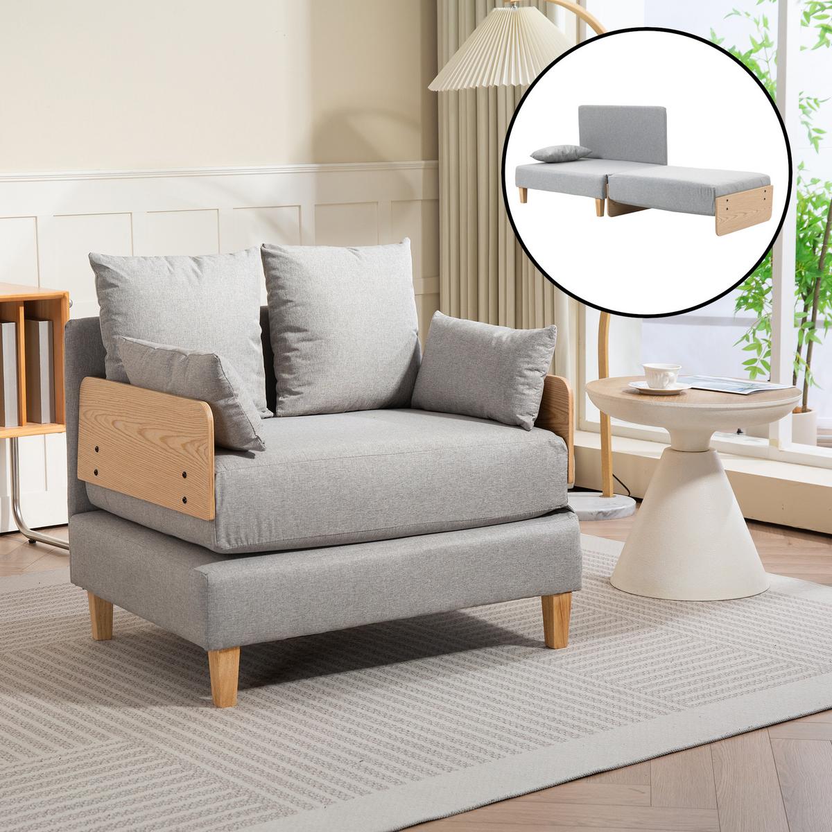 SCHLAFSOFA Seinlus - Hellgrau, Holz/Holzwerkstoff (88/47/68cm) - [en.casa]