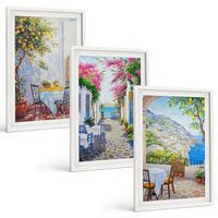 BILDER SET 3er Set - 40x60 cm Weißer Rahmen - Charmante Straßen, Pflanzen, Meer - Weiß, Kunststoff (40/60cm) - TULUP