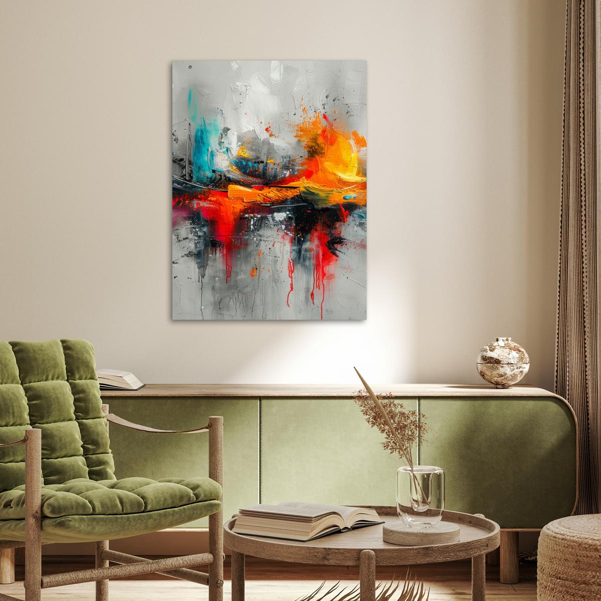 POSTER Moderne Kunst - Orange - Grau - Abstrakt Deko Wohnzimmer 60x80 cm - Hellgrau, Papier (60/80/0.1cm) - MuchoWow