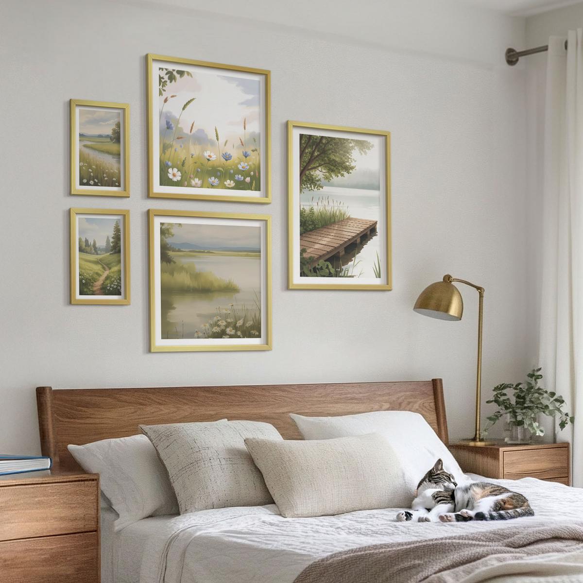 BILDER SET 5er Set - 50x50 cm & 20x30 cm & 40x60 cm Goldrahmen - Zitronenblumen aus der Küstenstadt - Goldfarben, Kunststoff (40/60cm) - TULUP