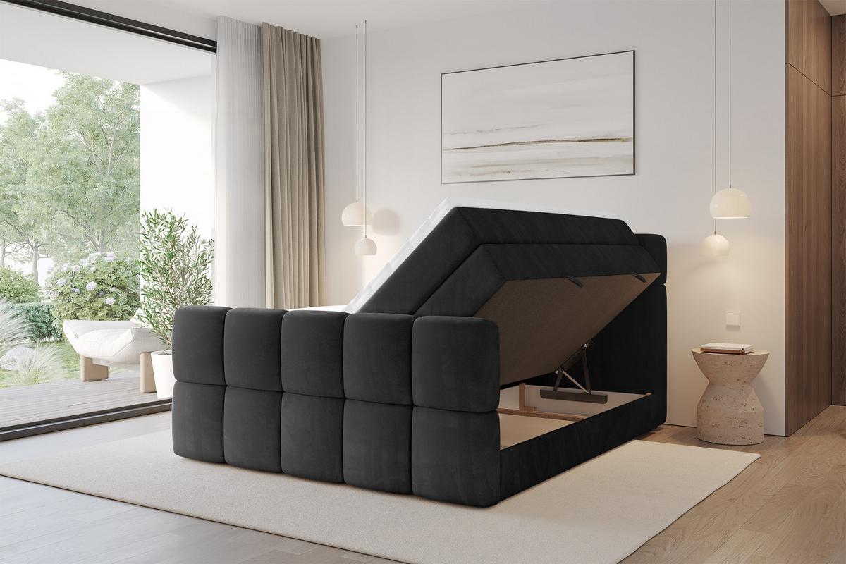 BOXBETT mit Matratze H3/H4 - FAMA-Z KING - 160x200 cm Schwarz Casablanca - Schwarz, Holzwerkstoff (160/200cm) - ALTDECOR