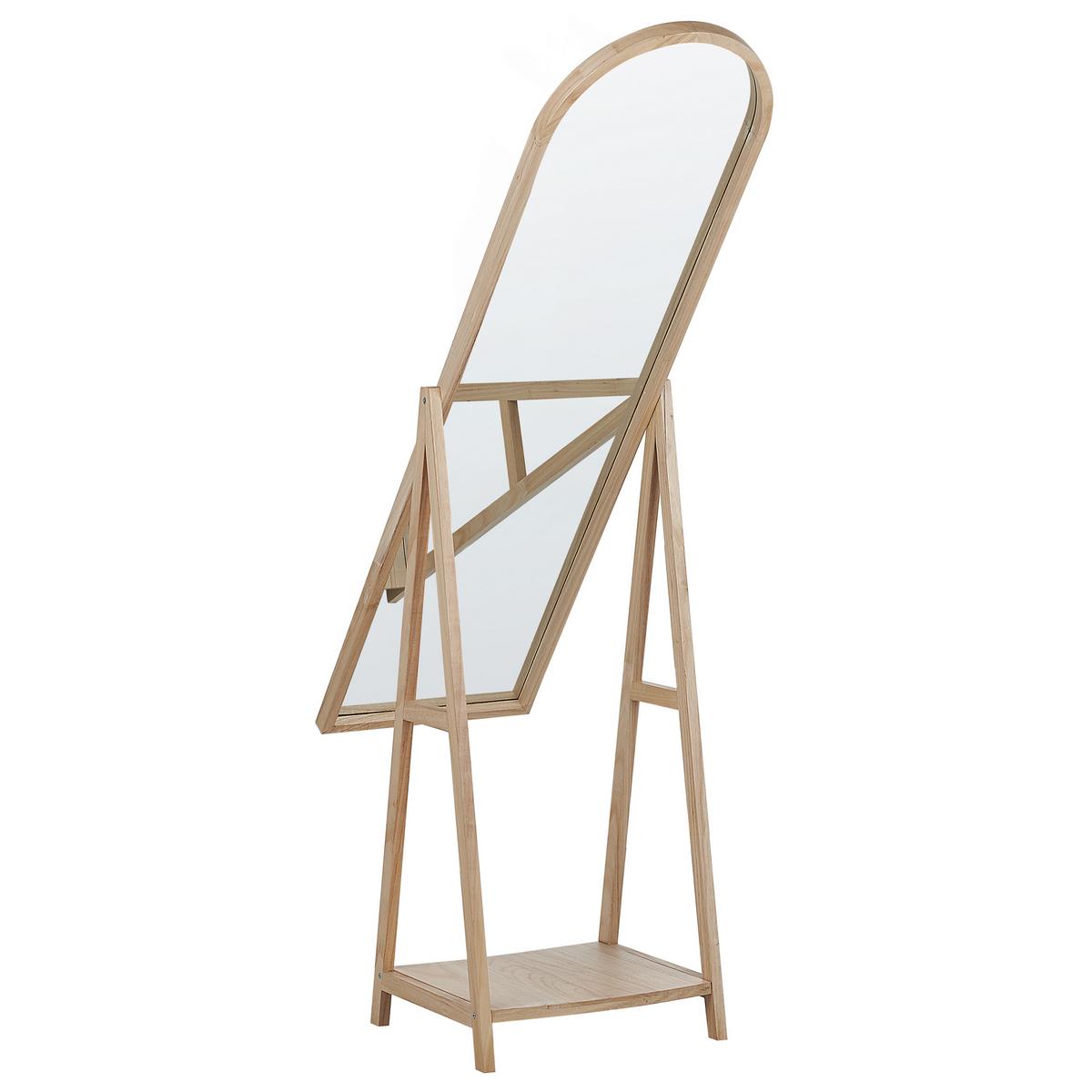 STEHSPIEGEL mit Ablage Holz hellbraun oval 39/170 cm Chambery - Hellbraun, Holz (39/170/57cm) - Beliani