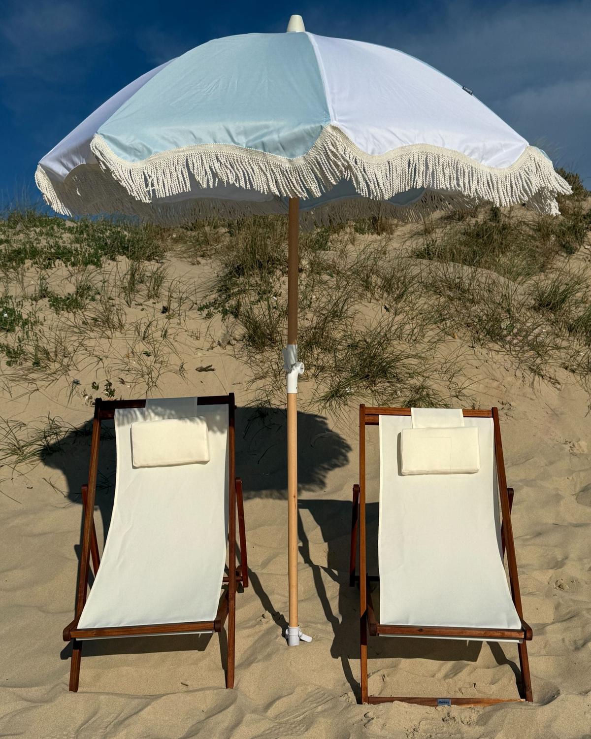 SONNENSCHIRM 155 cm Hellblau Mondello - Blau/Weiß, Holz (155/155cm) - Beliani