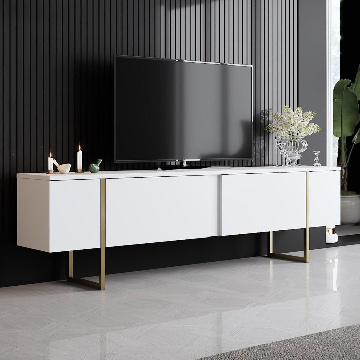 TV-MÖBEL mit 2 Klapptüren Luxe 180/30/50 cm - Goldfarben/Weiß, Holzwerkstoff (180/50/30cm) - Calicosy