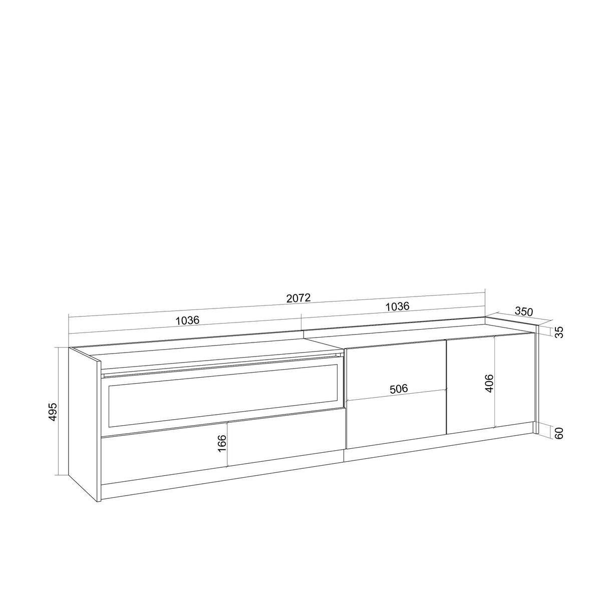LOWBOARD, Dunkler Eiche und Schwarz, Elektrokamin, 207/37/50cm - Hellbraun, Holzwerkstoff (207/50/37cm) - Skraut Home