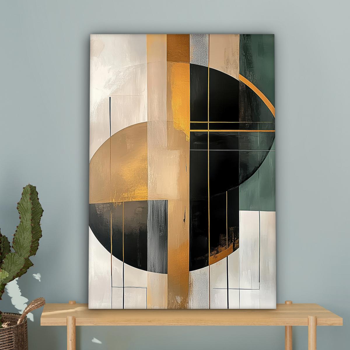 LEINWANDBILD Abstrakt - Gold - Bronze - Grün - Formen - Modern Wanddeko Schlafzimmer 60x90 cm - Multicolor, Textil (60/90cm) - MuchoWow
