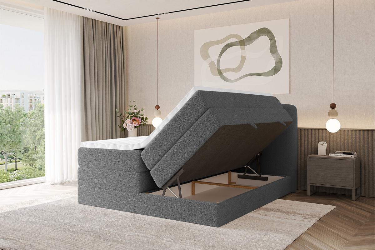 BOXSPRINGBETT mit Matratze H3/H4 - NINA KING - 200x200 cm Grau - Titanfarben, Holzwerkstoff (200/200cm) - ALTDECOR