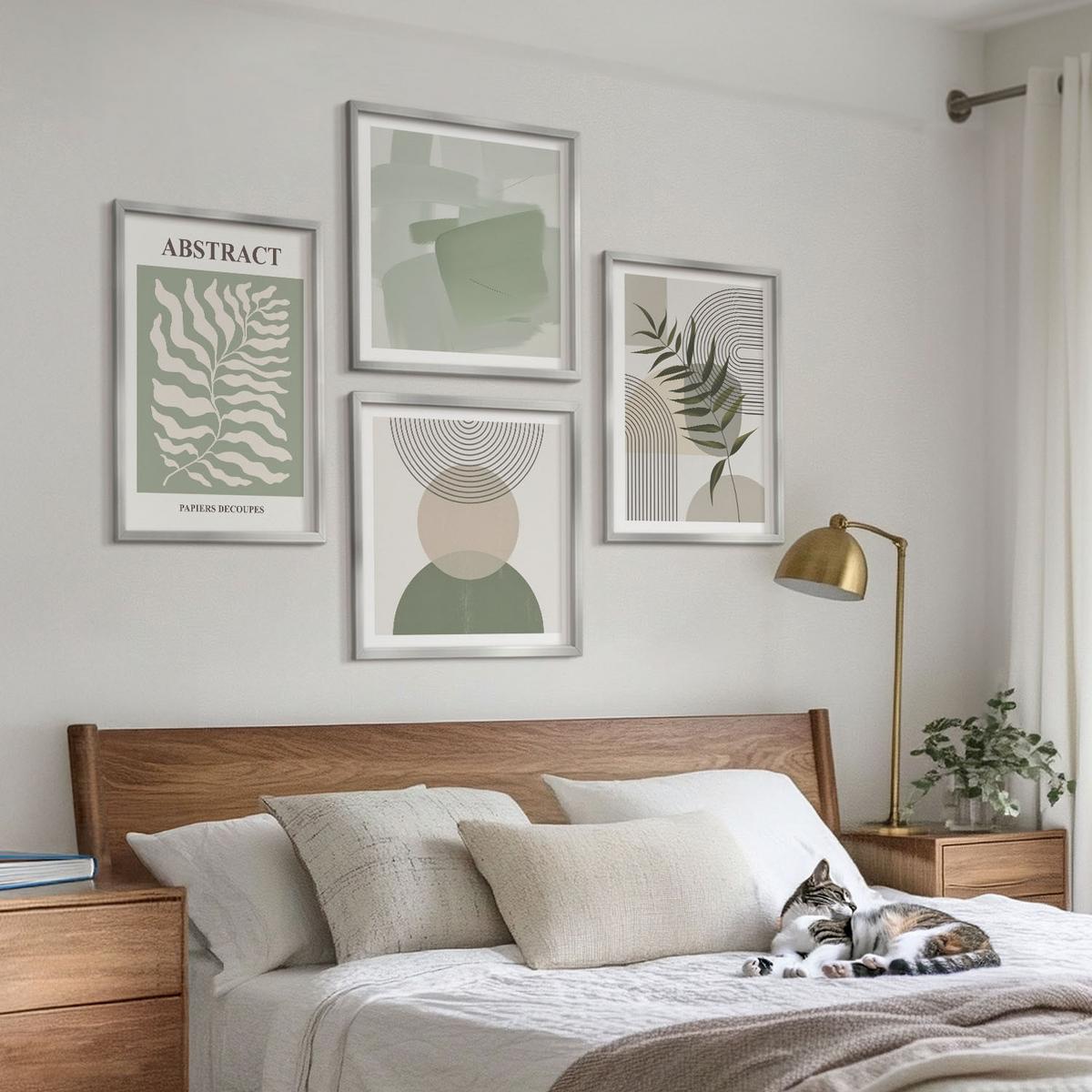 BILDER SET 4er Set - 50x50 cm & 40x60 cm Silberner Rahmen - Botanische Boho-Abstraktionen - Silberfarben, Kunststoff (50/50cm) - TULUP